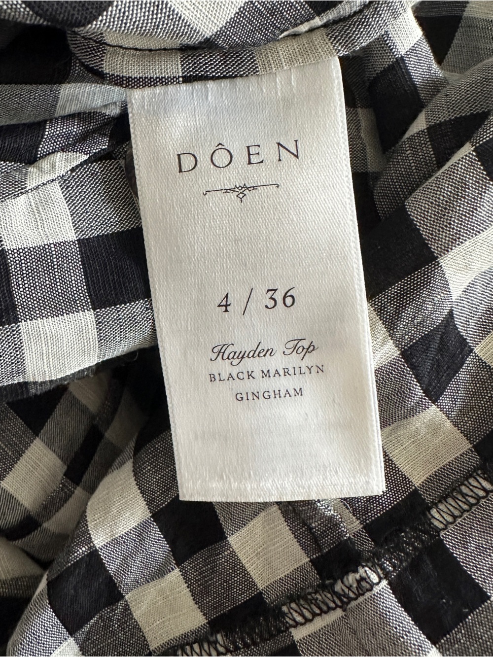 Doen Hayden Top ~ Black Marilyn Gingham - Picture 7 of 7